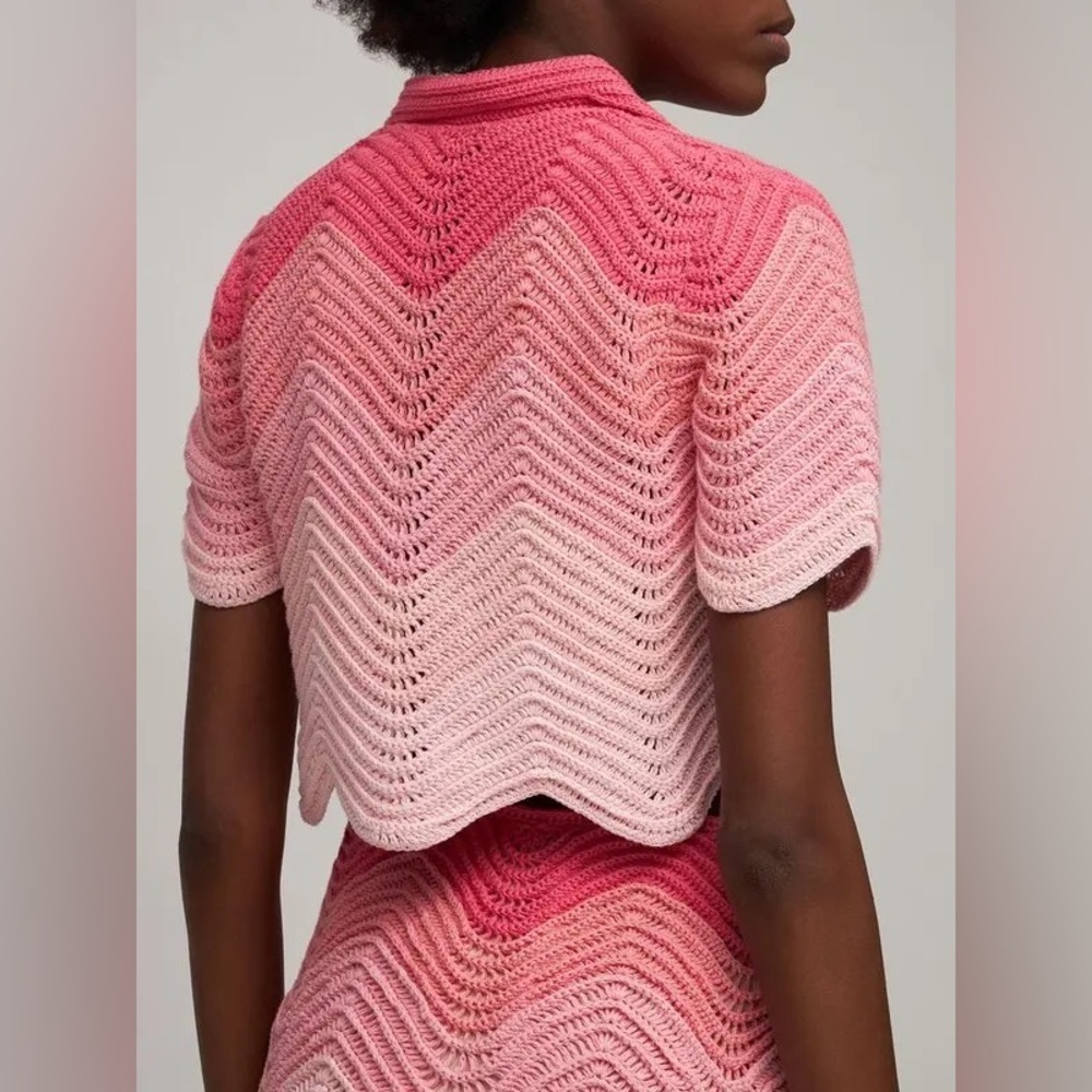Casablanca SET Skirt Polo Crochet Pink Gradient Wave Knit Mini Cotton Cute Rare - Picture 5 of 12